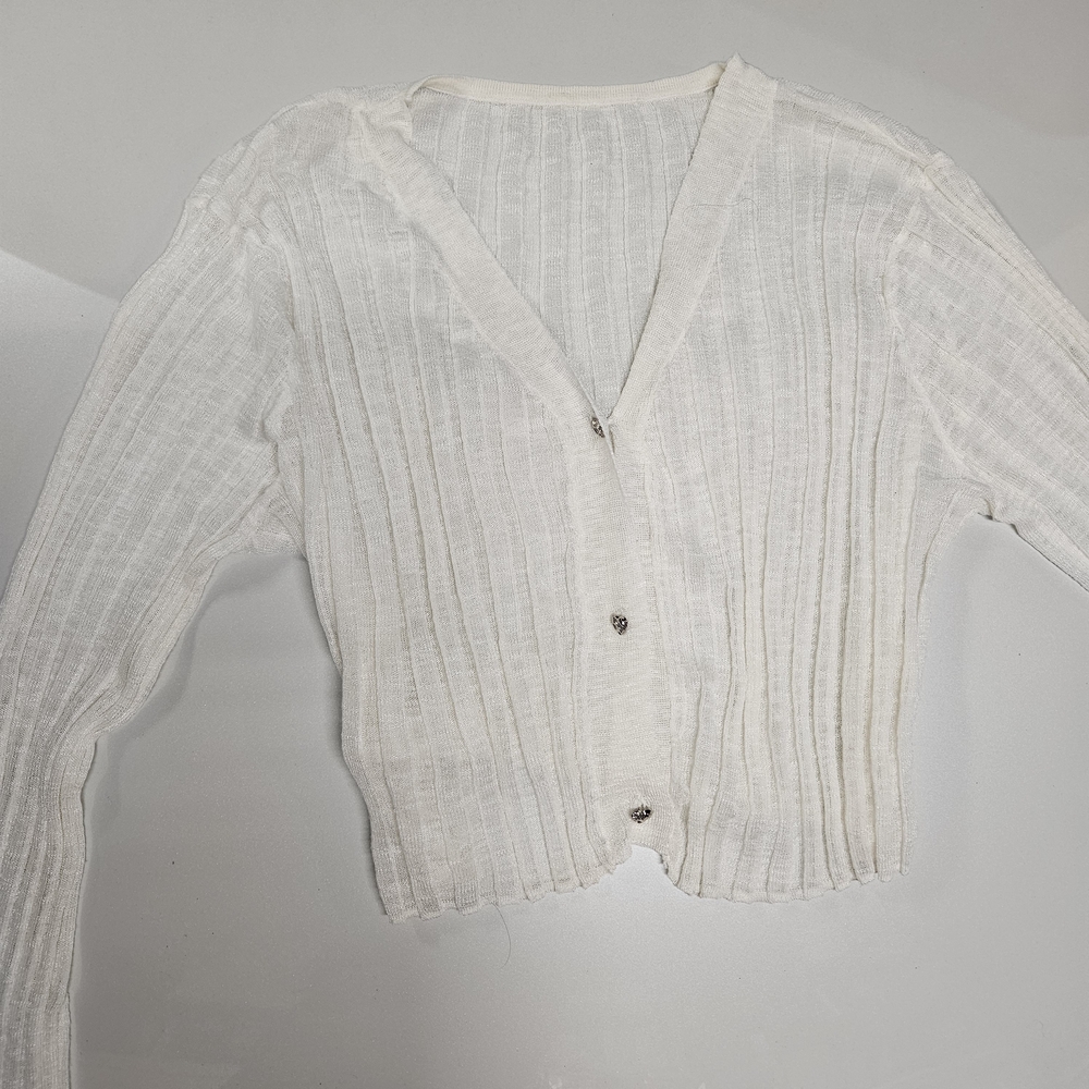 White Ribbed Cardigan - Picture 4 of 4
